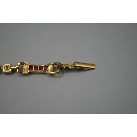 Gemstone Rectangle Link Bracelet Sterling Silver 925 7.5" Pink Green Gold Tone - Picture 10 of 12